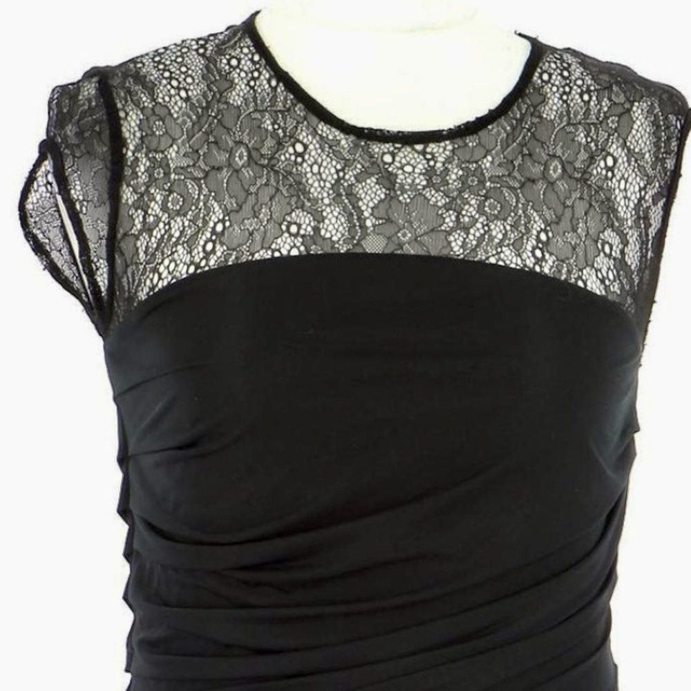 IRO Black Mini Dress Size Medium Crew Neck Cap Sleeve Lace Trim - Picture 9 of 16